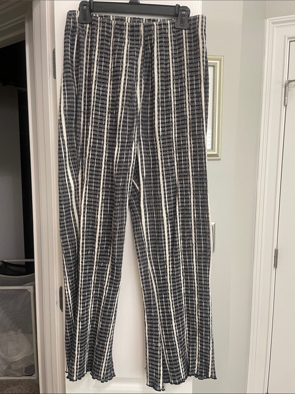 Free People Black and White Striped Straight Leg Pants